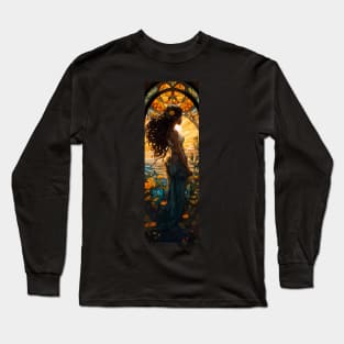 Dawn - Vintage, Mucha, Gilded Age, Art Nouveau, Beautiful Woman Long Sleeve T-Shirt